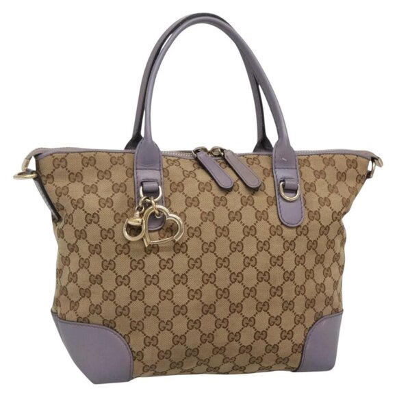 GUCCI GG Canvas Heart Bit Tote Bag Gold Beige 269957 Auth BA4579 - Picture 1 of 16